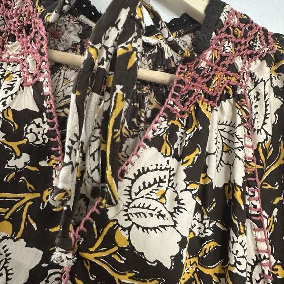 Natural Life Maxi Dress Women M Brown Floral Thick Stitching Boho Muumuu Country - Picture 3 of 16